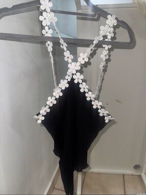 Zara Black Top with White Floral Straps